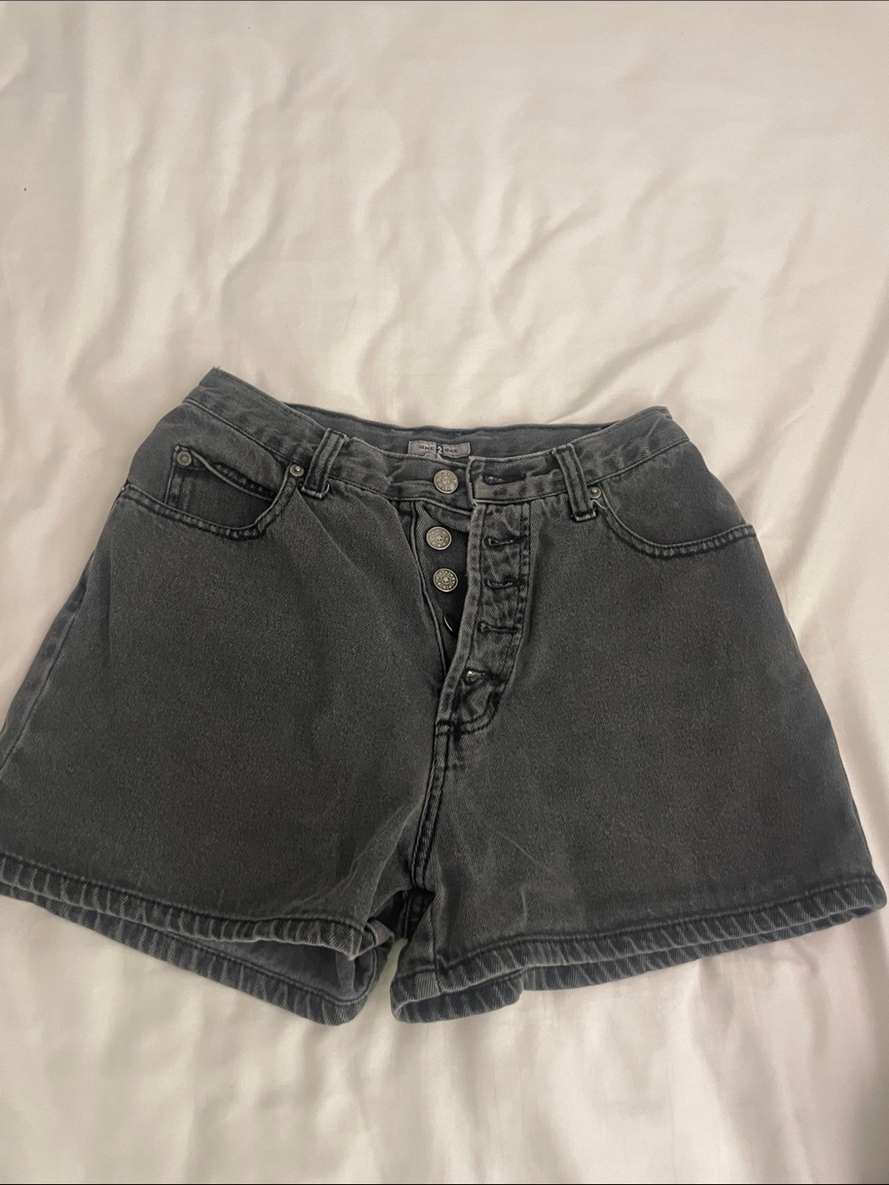 High-Waist Washed Black Denim Shorts